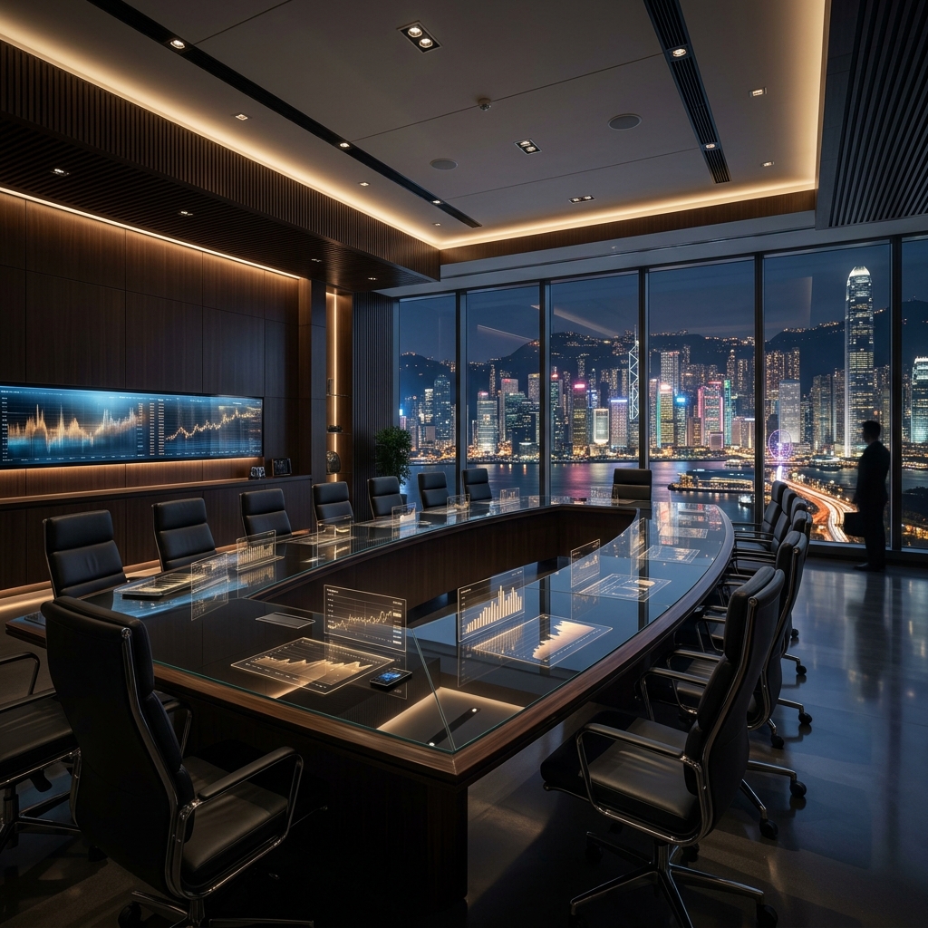Futuristic Robotics Financial Control Center background